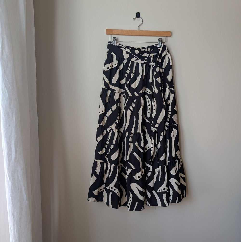 Bohme Black & Cream Abstract Tiered Midi Skirt